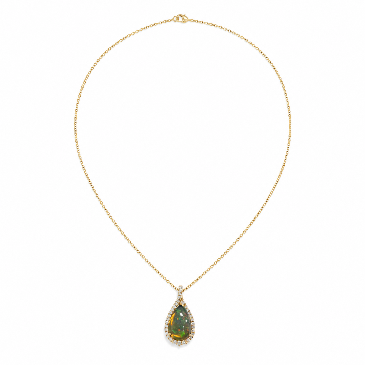 14k Gold Pear-Shaped Opal & Diamond Pendant Necklace