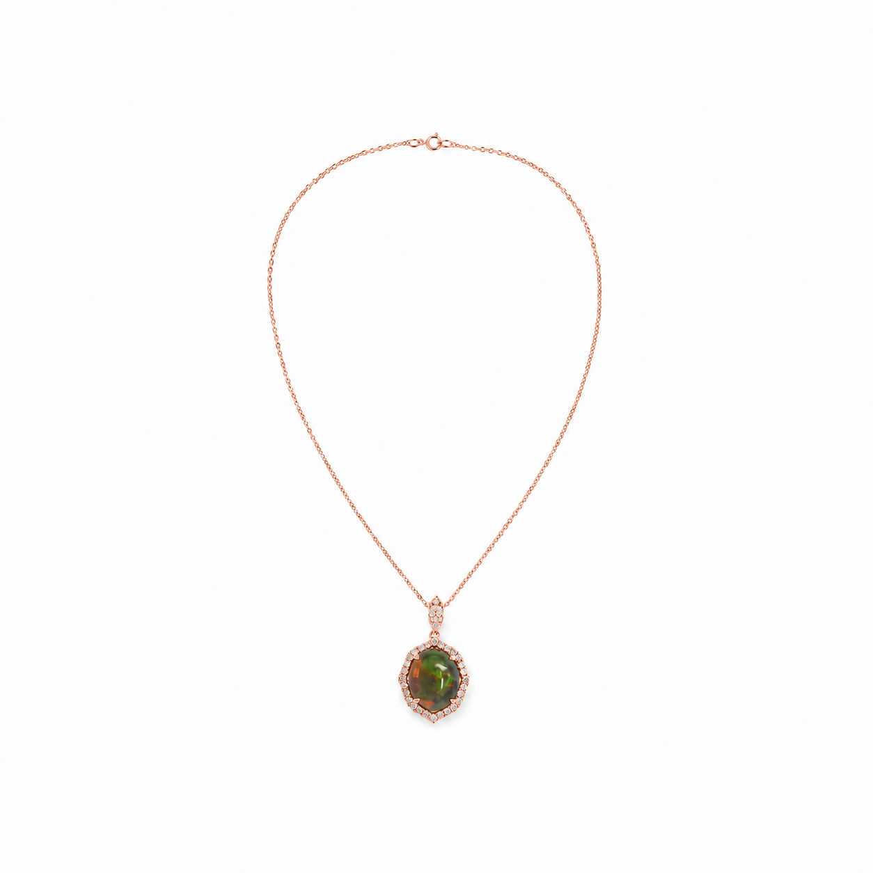 14k Gold Opal & Diamond Halo Necklace