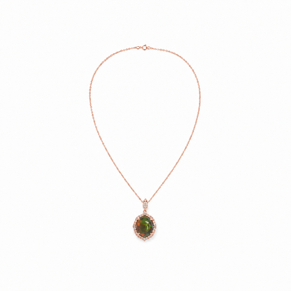 14k Gold Opal & Diamond Halo Necklace