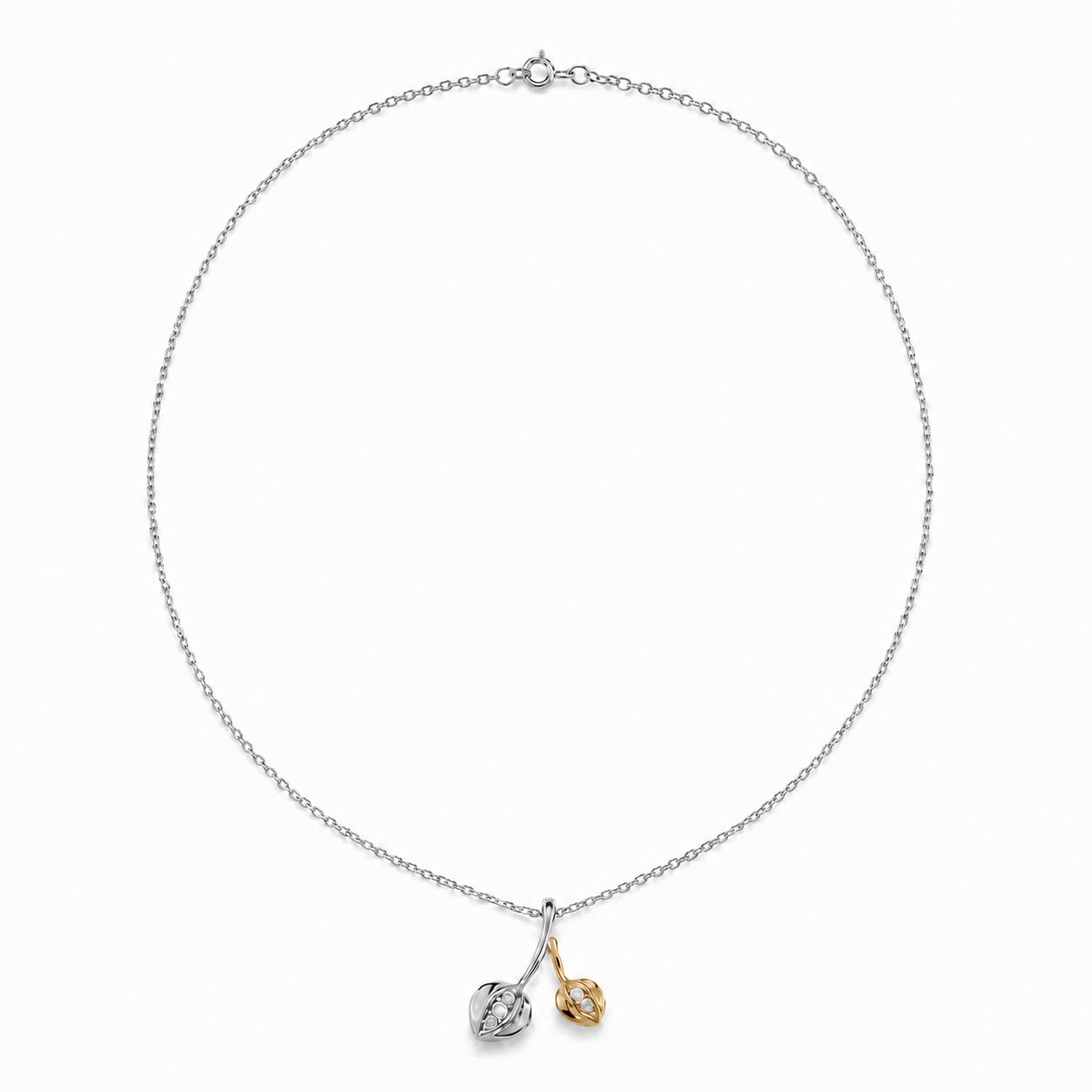 14K Two-Tone Gold Diamond Tulip Flower Pendant Necklace