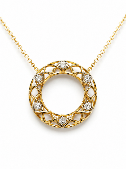14k Gold Diamond Circle Necklace, Natural Diamond Open Circle Pendant