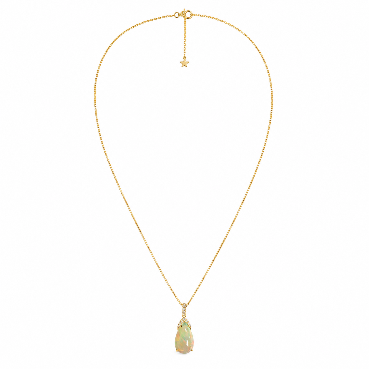 14k Gold Pear-Shaped Opal & Diamond Pendant Necklace