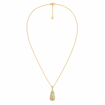 14k Gold Pear-Shaped Opal & Diamond Pendant Necklace