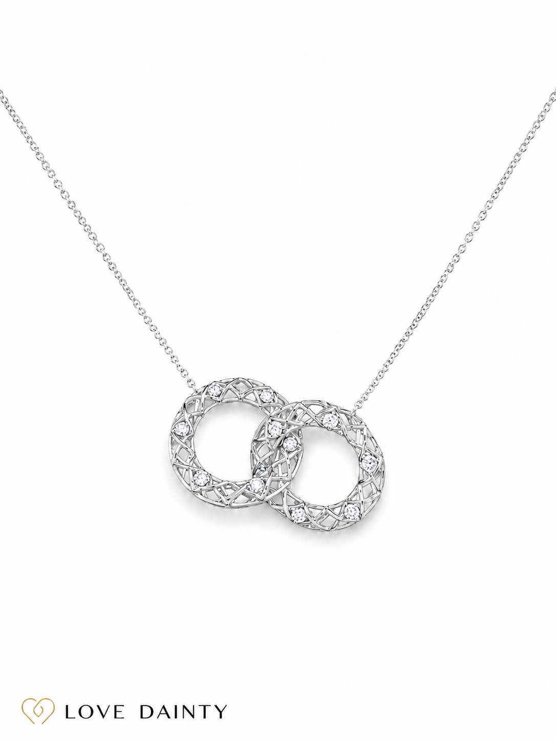 14k Gold Natural Diamond Interlocking Circle Necklace Pendant, Adjustable Layering Necklace, Minimalist Jewelry, Gift for Her, Love Dainty