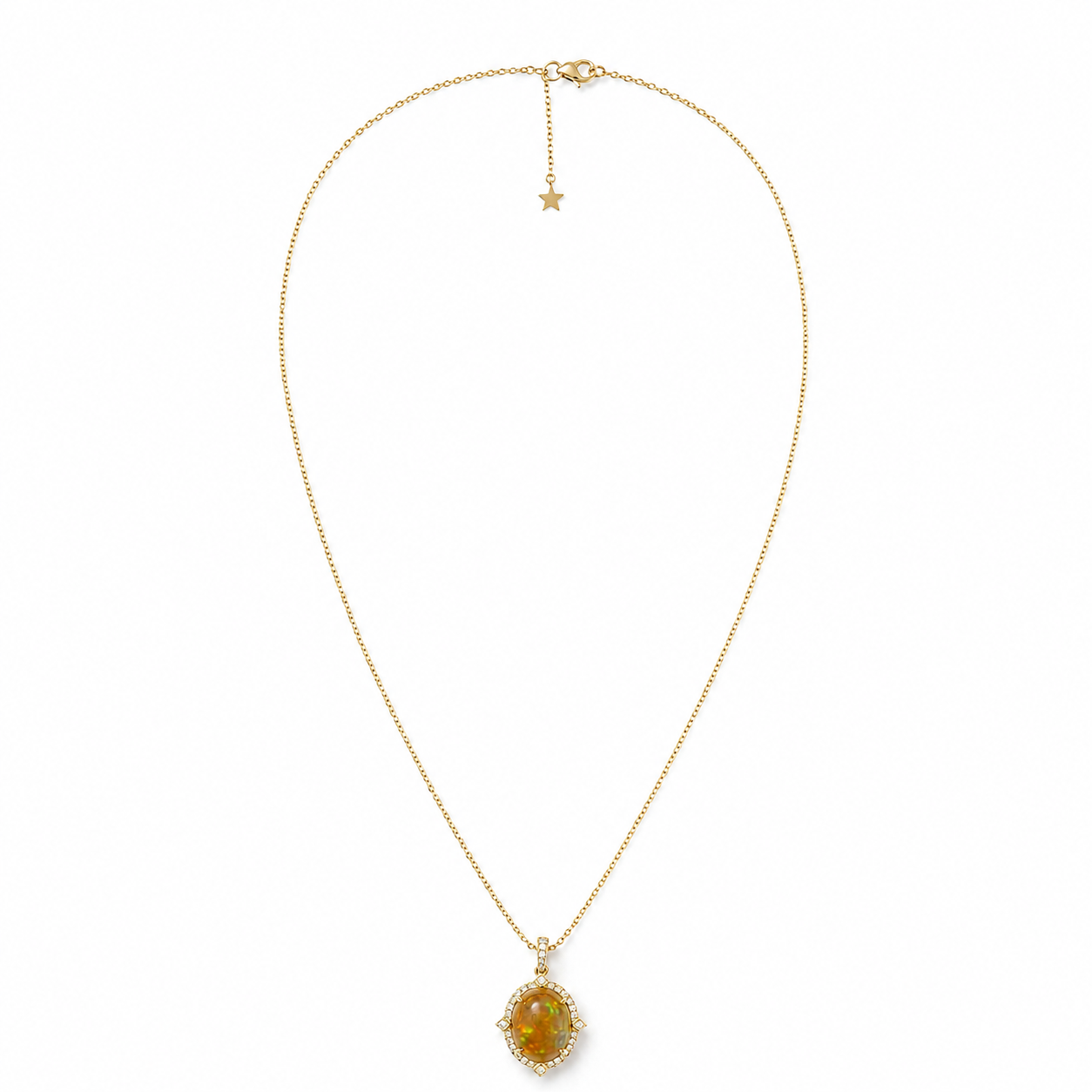14k Gold Oval Opal & Diamond Pendant Necklace
