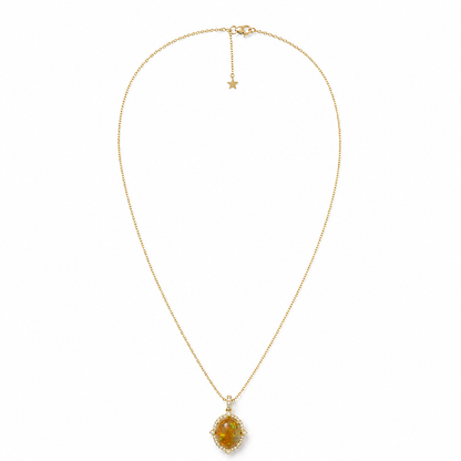 14k Gold Oval Opal & Diamond Pendant Necklace