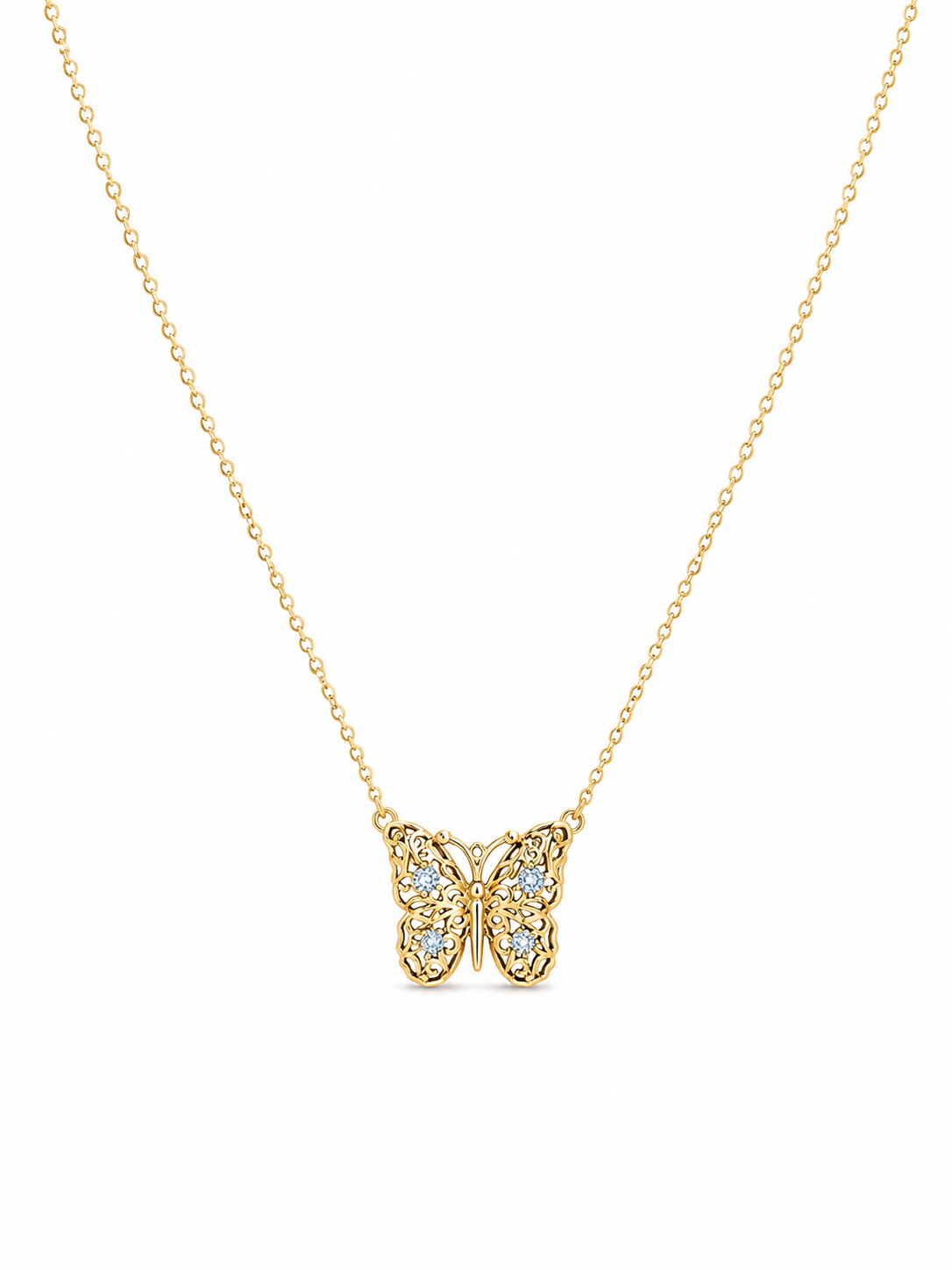 14k Gold Diamond Butterfly Necklace