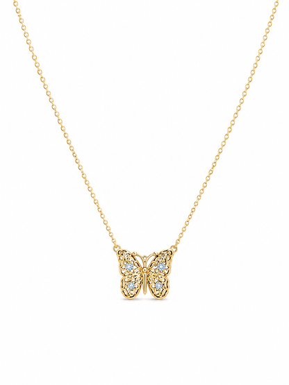 14k Gold Diamond Butterfly Necklace