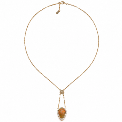 14k Solid Gold Natural Opal and Diamond Pear Drop Necklace