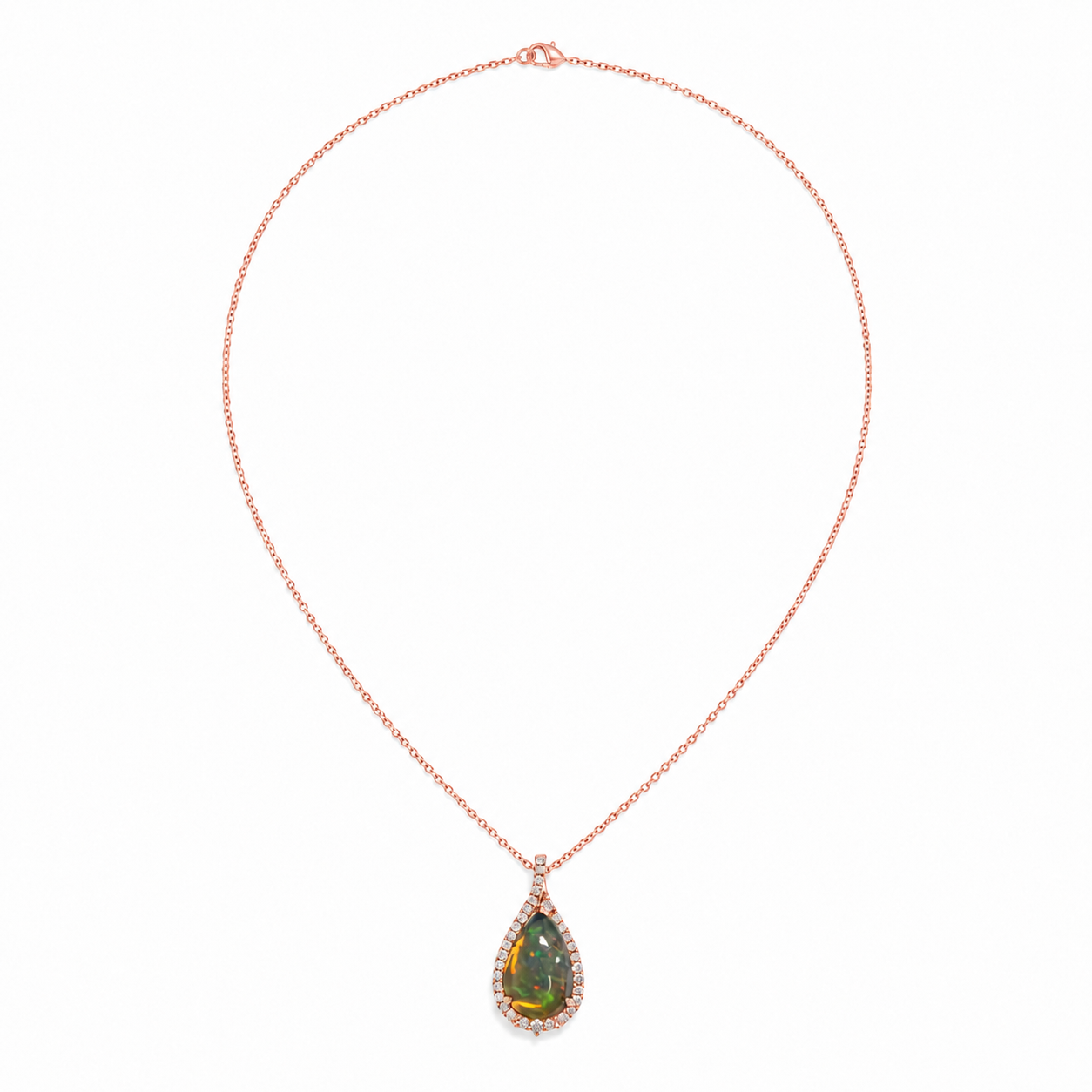 14k Gold Pear-Shaped Opal & Diamond Pendant Necklace