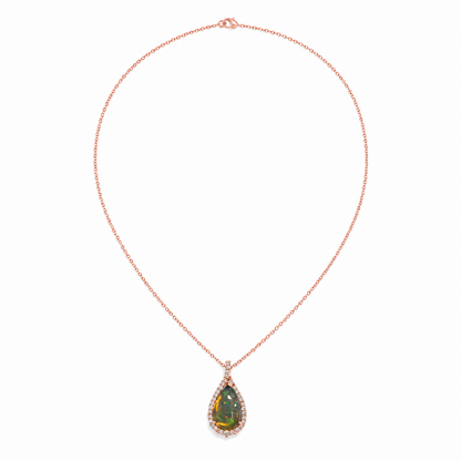 14k Gold Pear-Shaped Opal & Diamond Pendant Necklace