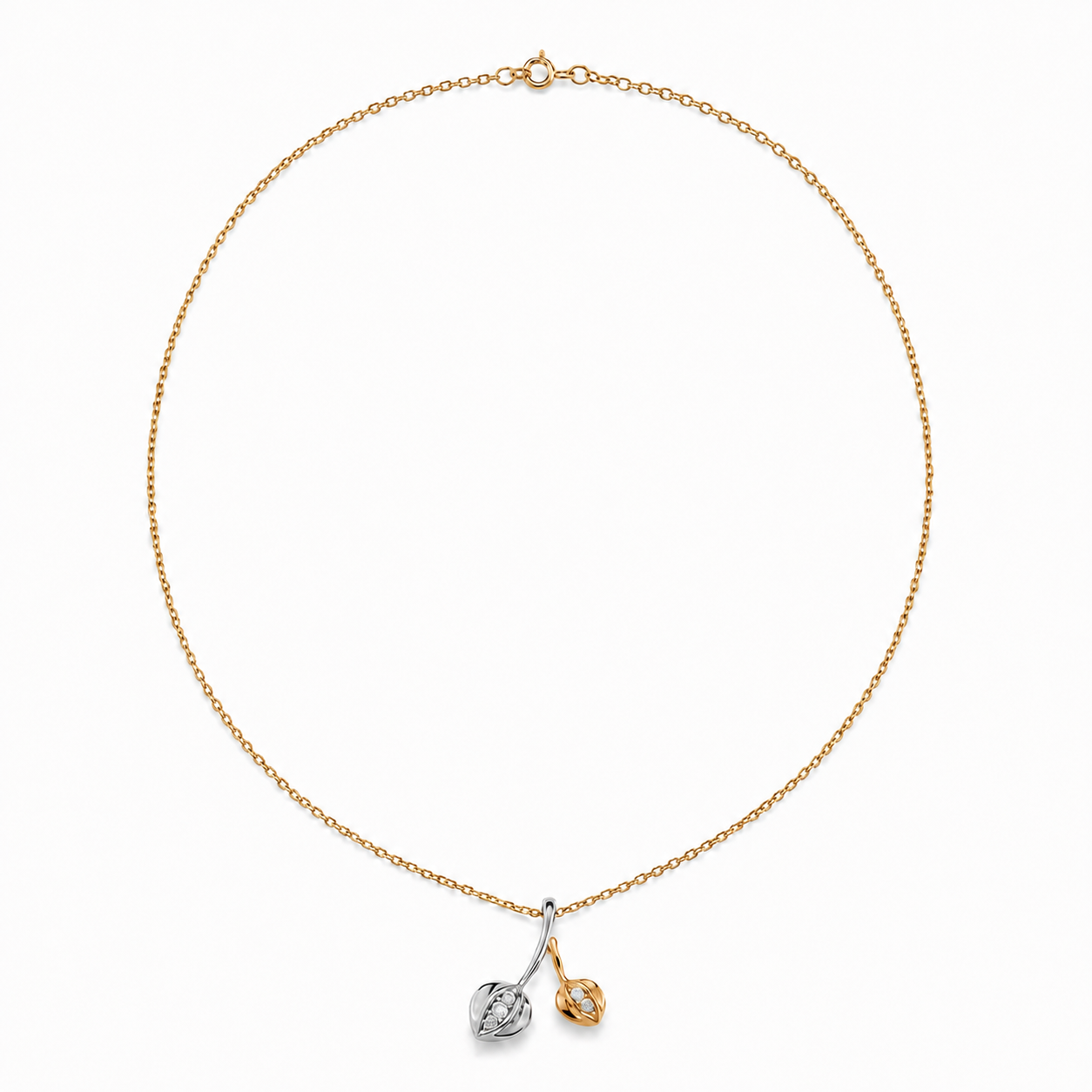 14K Two-Tone Gold Diamond Tulip Flower Pendant Necklace