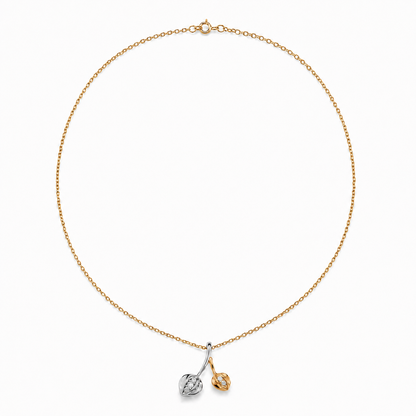 14K Two-Tone Gold Diamond Tulip Flower Pendant Necklace