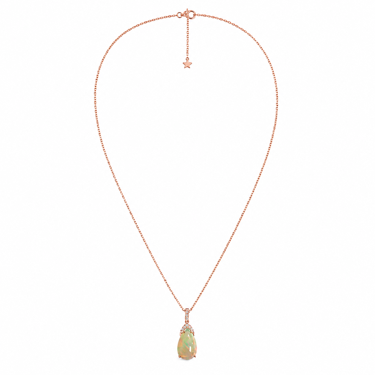14k Gold Pear-Shaped Opal & Diamond Pendant Necklace