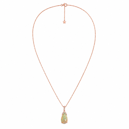 14k Gold Pear-Shaped Opal & Diamond Pendant Necklace