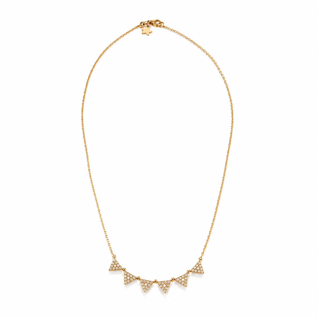 14k Gold Natural Diamond Dainty Pave' Geometric Tringle Necklace
