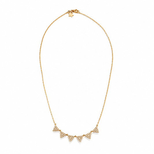14k Gold Natural Diamond Dainty Pave' Geometric Tringle Necklace