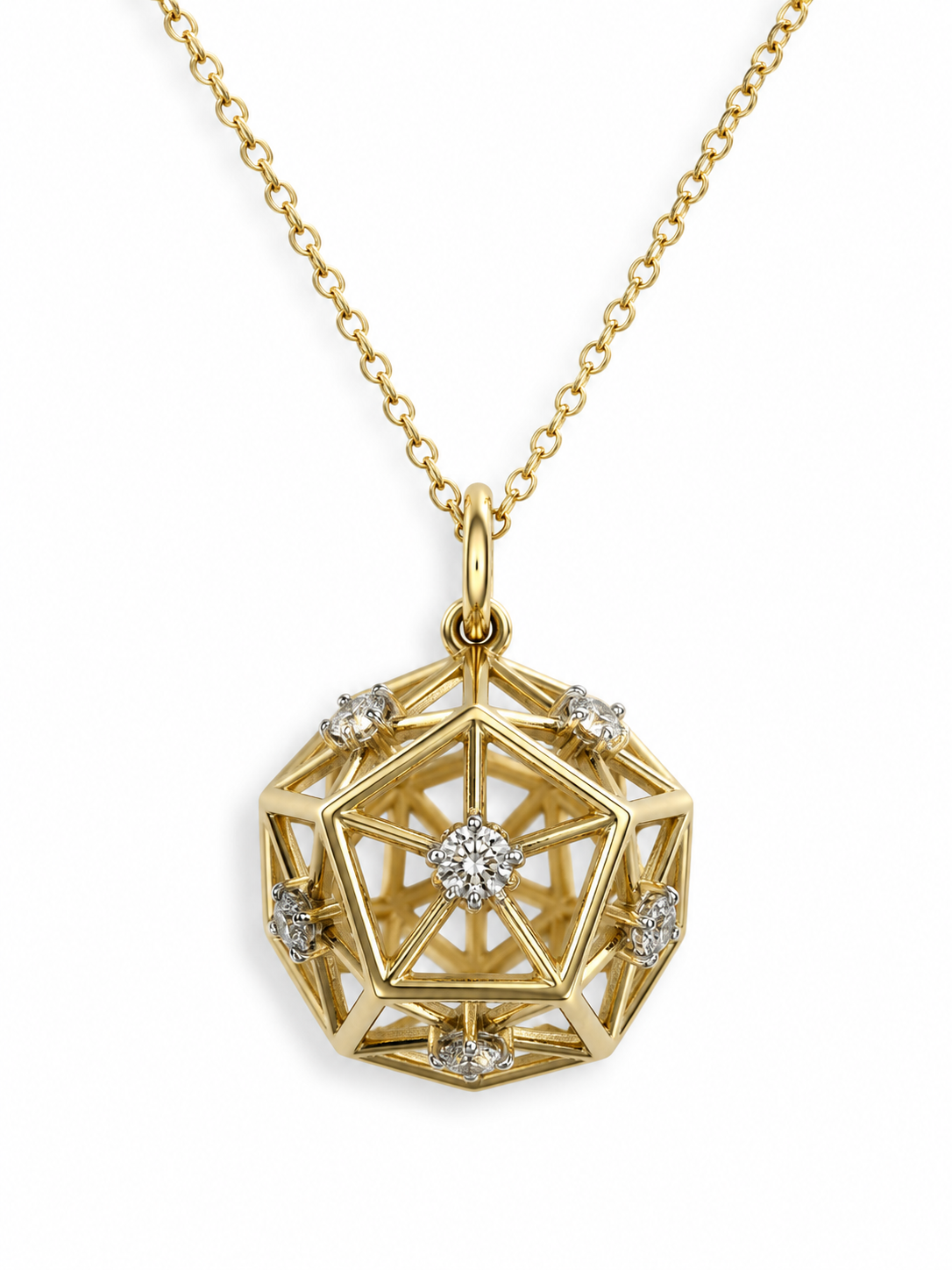 14k Gold Natural Diamond Geometric Pendant Necklace