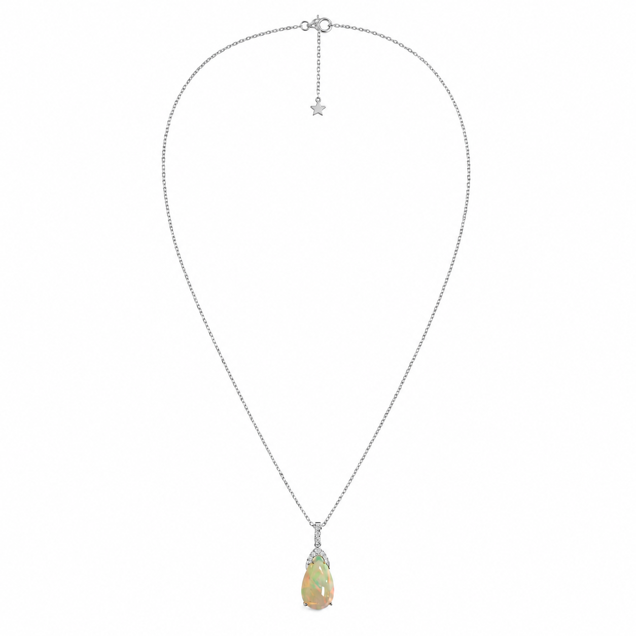 14k Gold Pear-Shaped Opal & Diamond Pendant Necklace