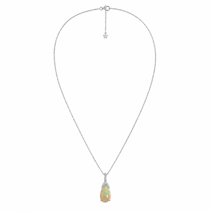 14k Gold Pear-Shaped Opal & Diamond Pendant Necklace