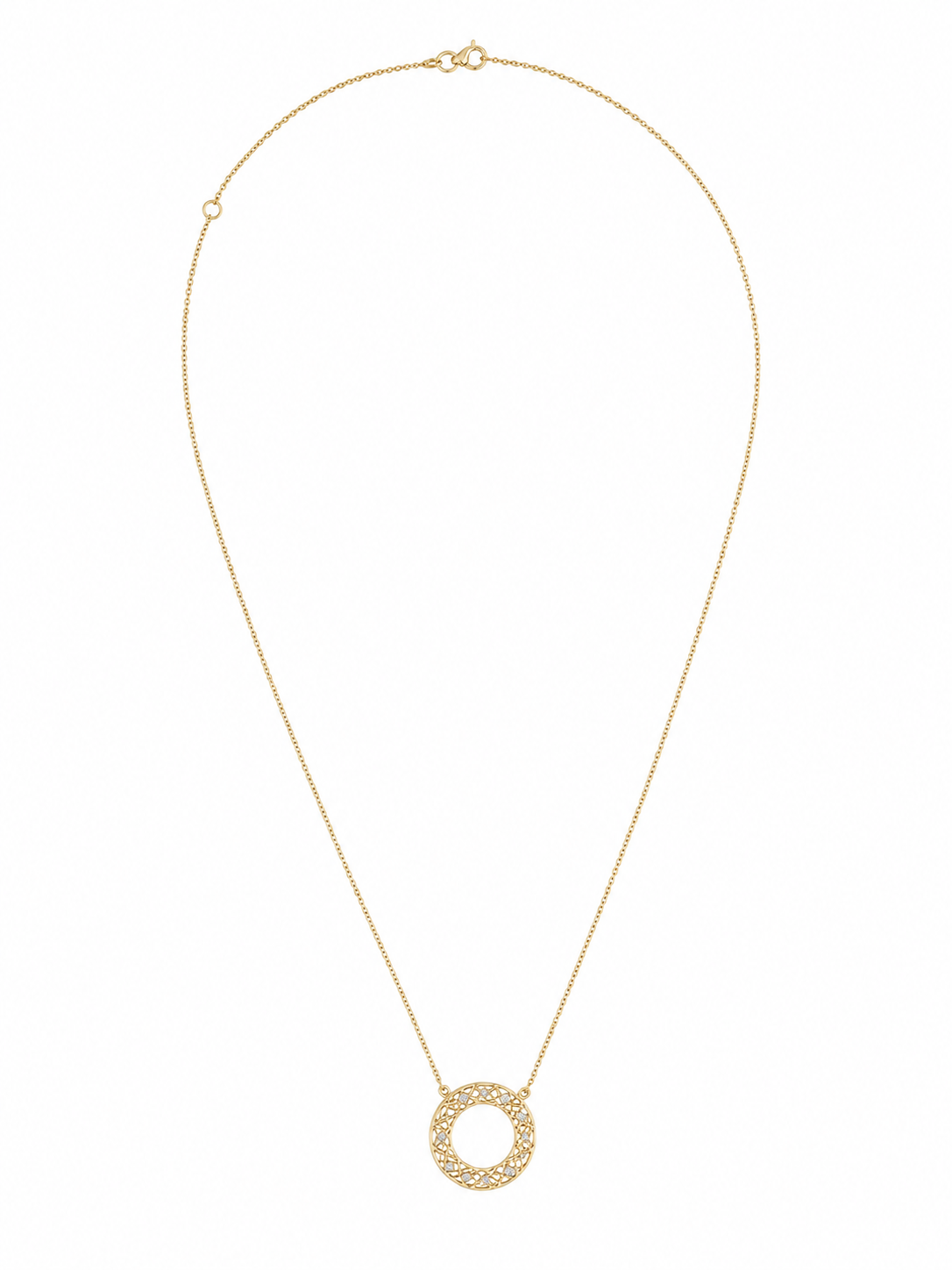14k Gold Diamond Circle Necklace, Natural Diamond Open Circle Pendant