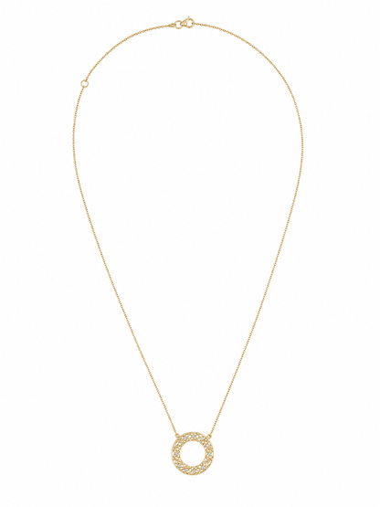 14k Gold Diamond Circle Necklace, Natural Diamond Open Circle Pendant