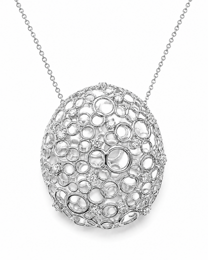 14k Gold Diamond Open Oval Bubble Pendant Necklace