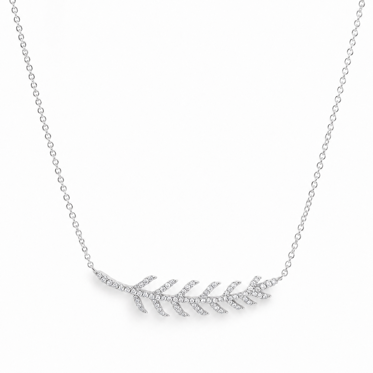 14k Gold Diamond Feather Leaf Necklace