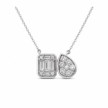14k Gold Diamond Emerald & Pear Diamond Duo Pendant Necklace,  Statement Necklace, Adjustable Layering Necklace, Gift Idea, Love Dainty