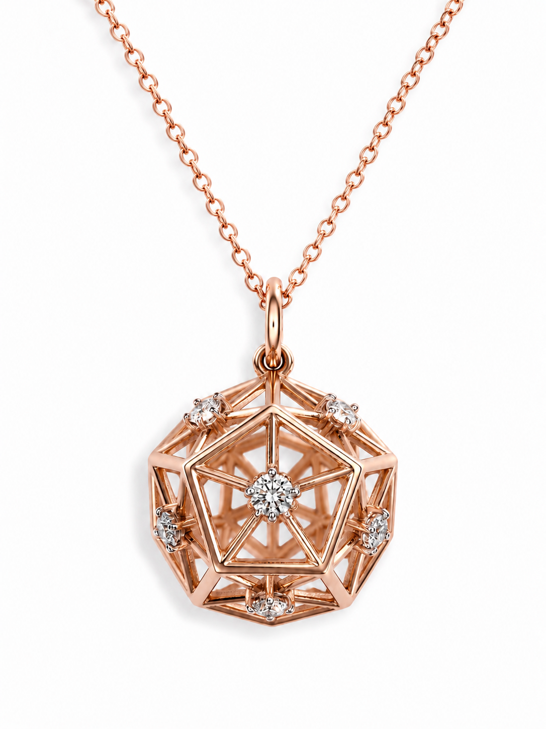 14k Gold Natural Diamond Geometric Pendant Necklace
