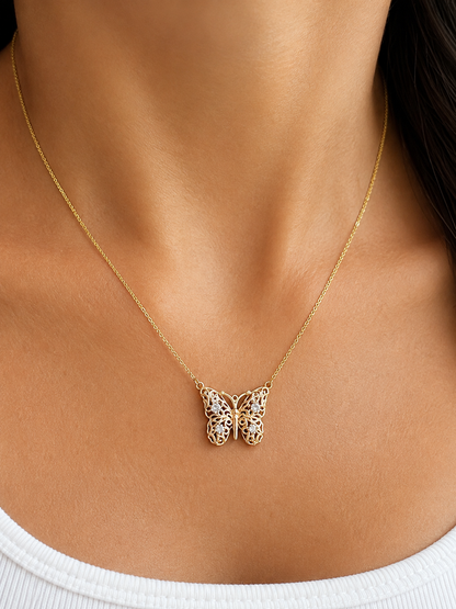 14k Gold Diamond Butterfly Necklace