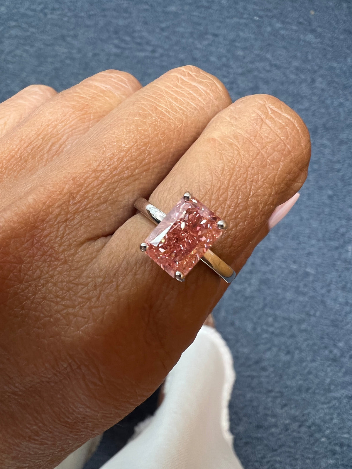 14K Gold Radiant Cut Fancy Vivid Pink Lab Grown Diamond Engagement Ring