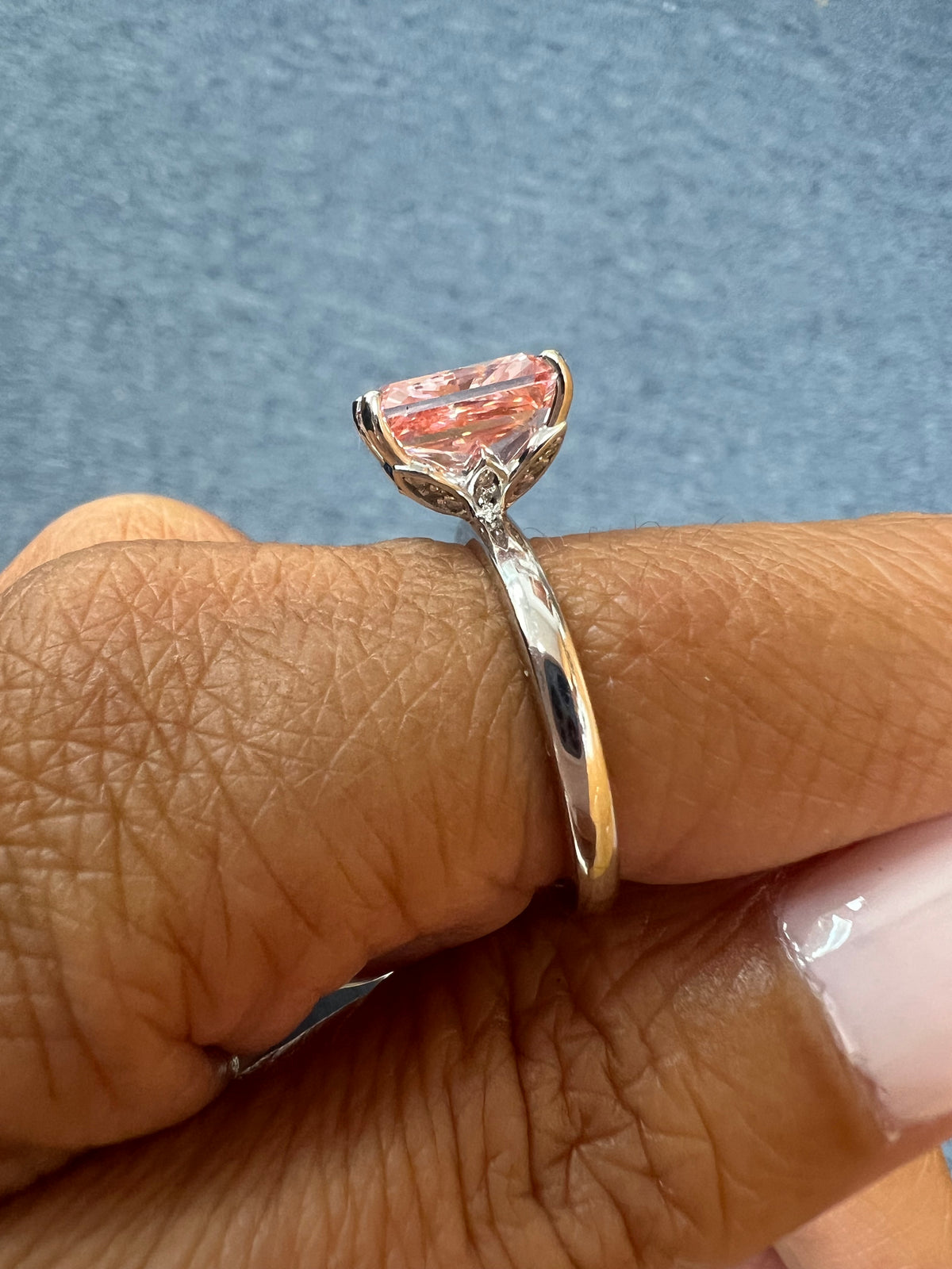 14K Gold Radiant Cut Fancy Vivid Pink Lab Grown Diamond Engagement Ring