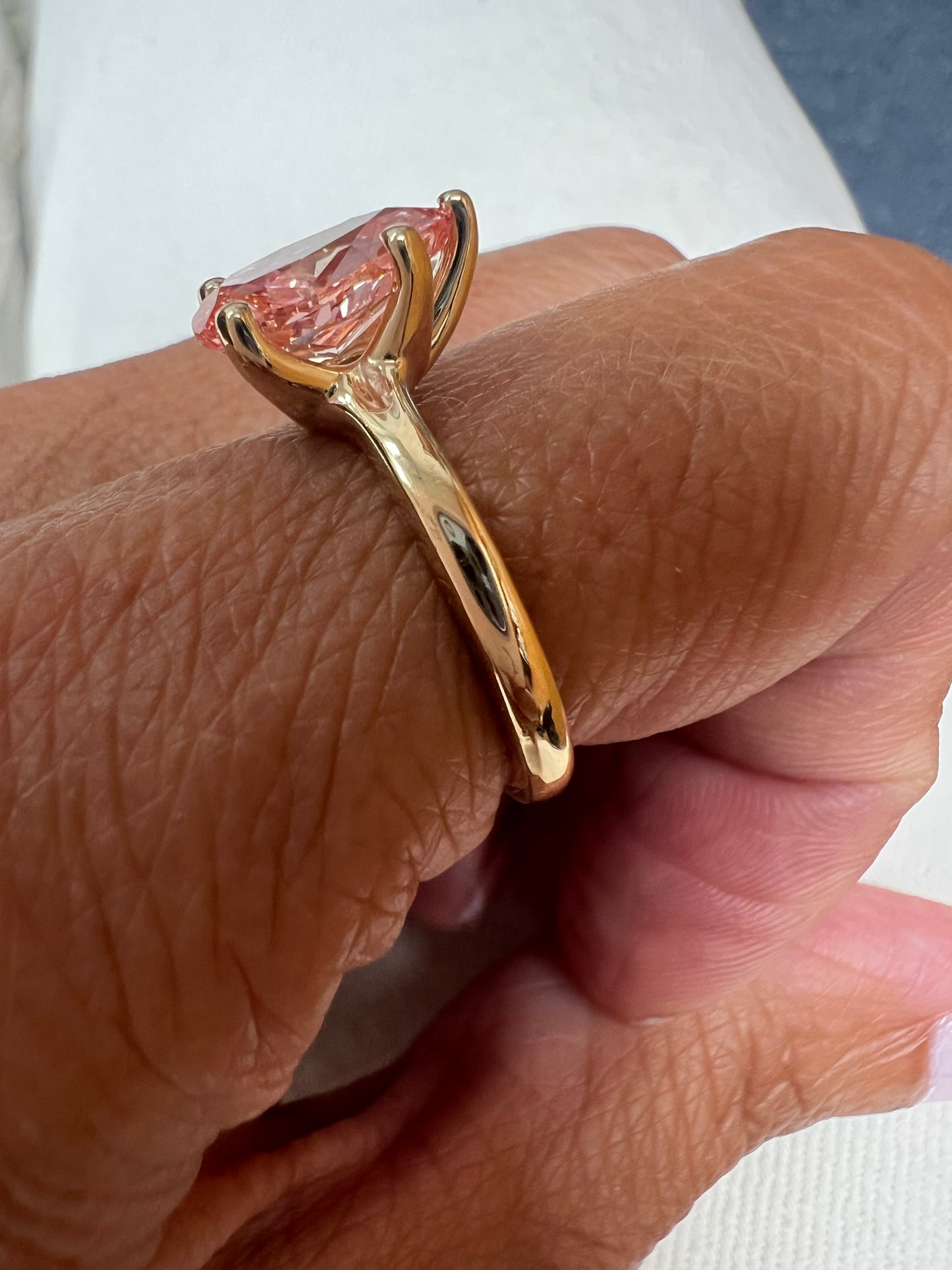 14K Gold Pear Cut Fancy Vivid Pink Lab Grown Diamond Engagement Ring