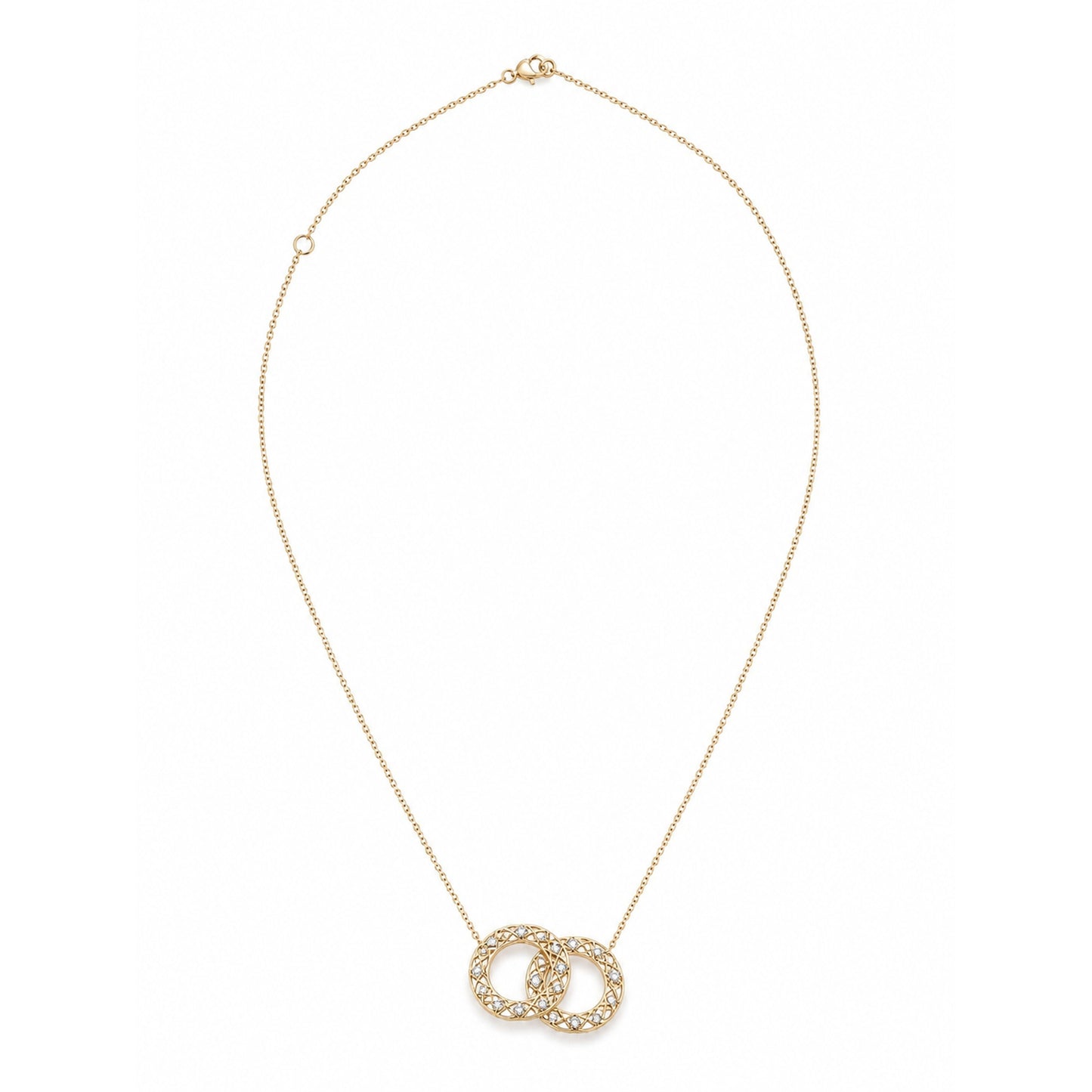 14k Gold Natural Diamond Interlocking Circle Necklace Pendant, Adjustable Layering Necklace, Minimalist Jewelry, Gift for Her, Love Dainty