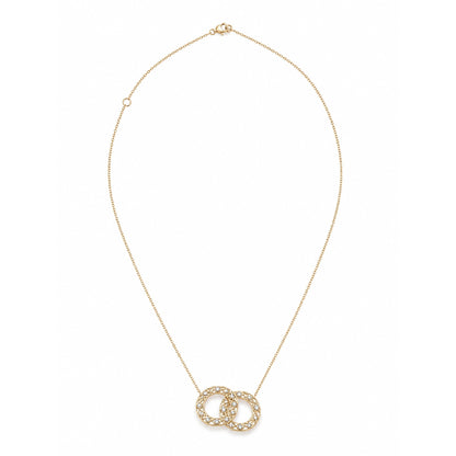 14k Gold Natural Diamond Interlocking Circle Necklace Pendant, Adjustable Layering Necklace, Minimalist Jewelry, Gift for Her, Love Dainty
