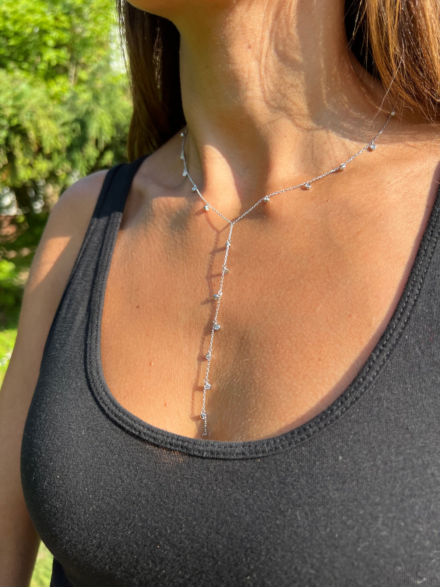 14k Gold Diamond Lariat Y-Drop Diamonds by the Yard Necklace