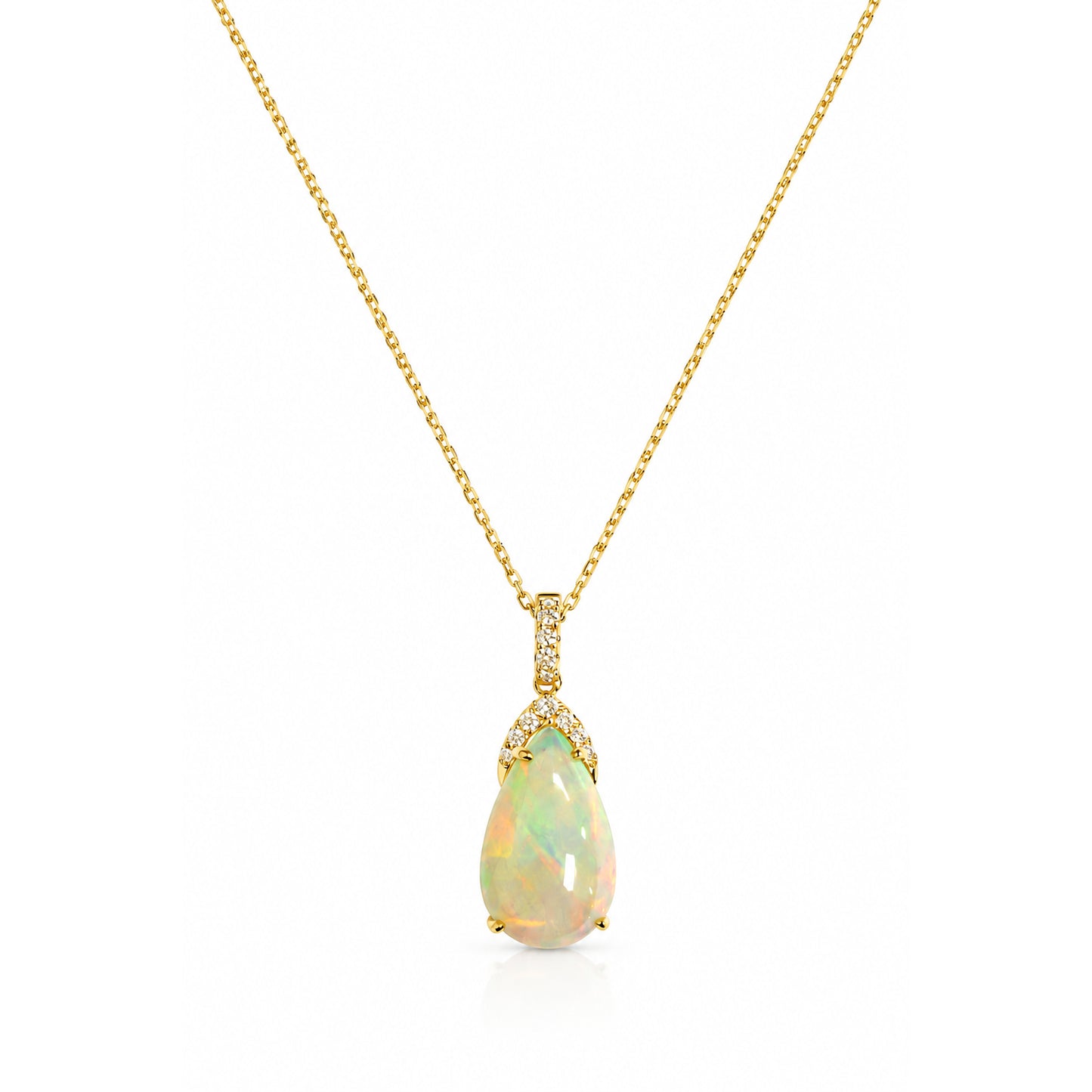 14k Gold Pear-Shaped Opal & Diamond Pendant Necklace