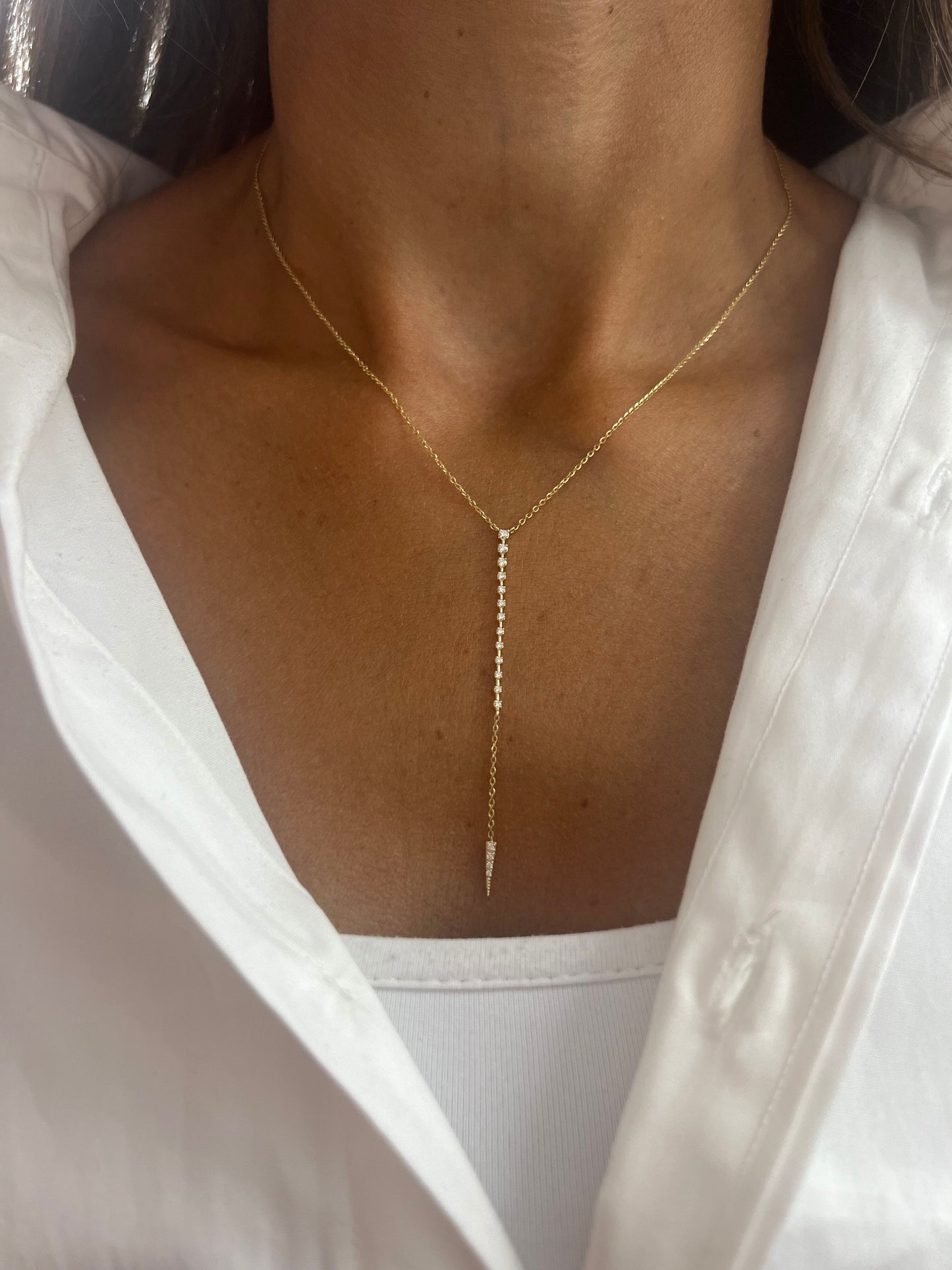 14k Gold Diamond Lariat Y-Drop Necklace