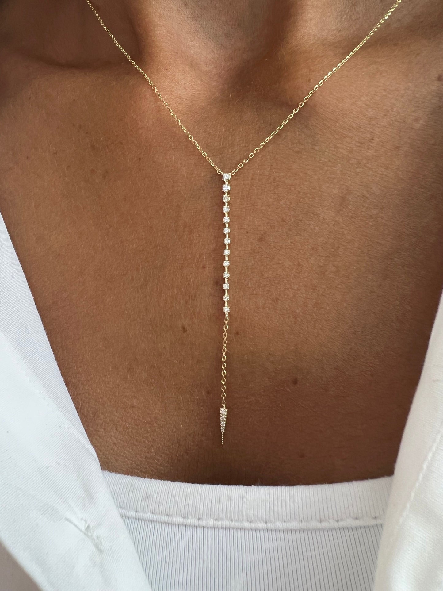 14k Gold Diamond Lariat Y-Drop Necklace