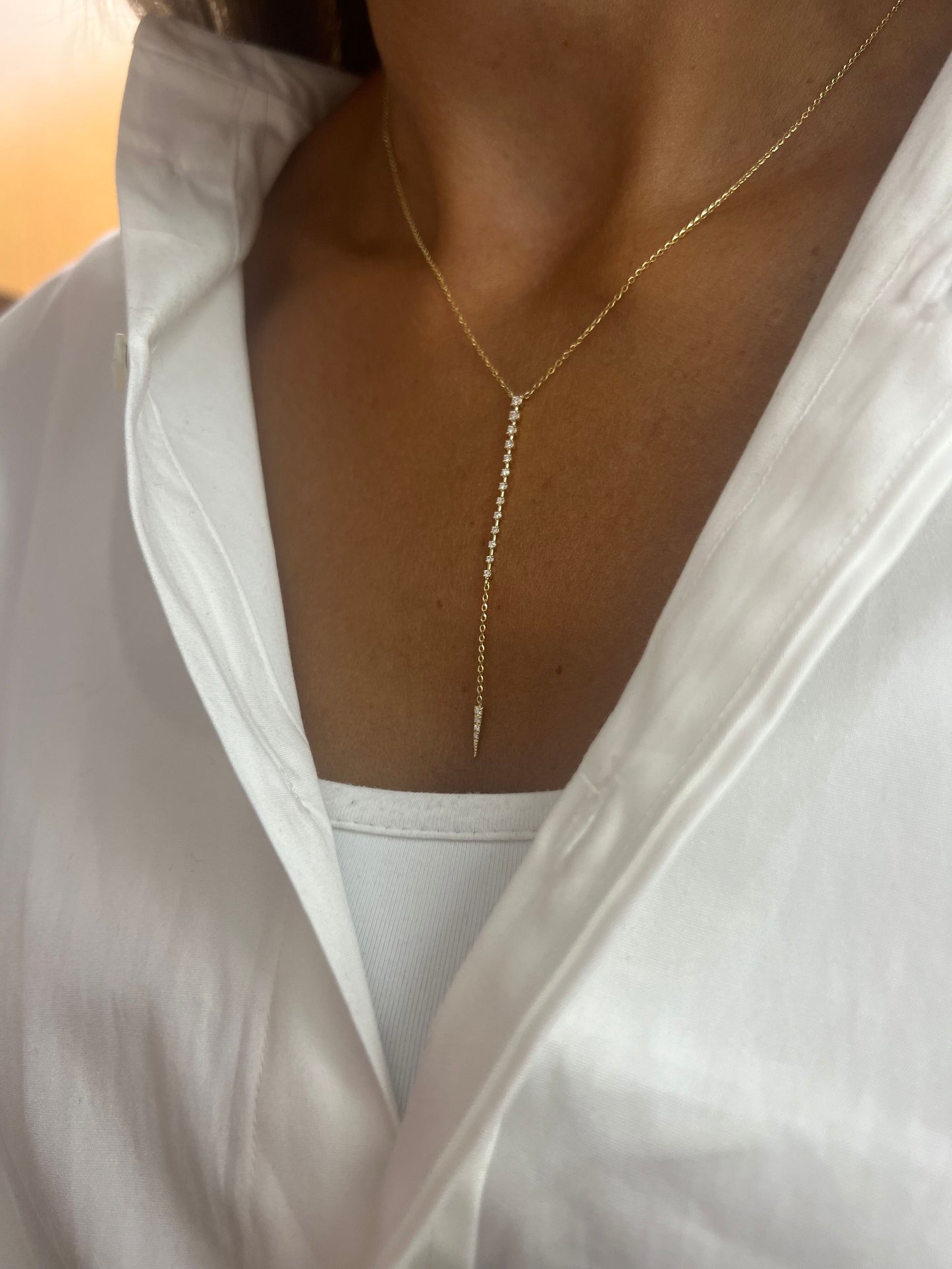 14k Gold Diamond Lariat Y-Drop Necklace