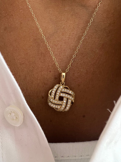 14k Gold Diamond Love Knot Interwoven Pendant Necklace