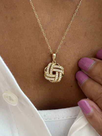 14k Gold Diamond Love Knot Interwoven Pendant Necklace
