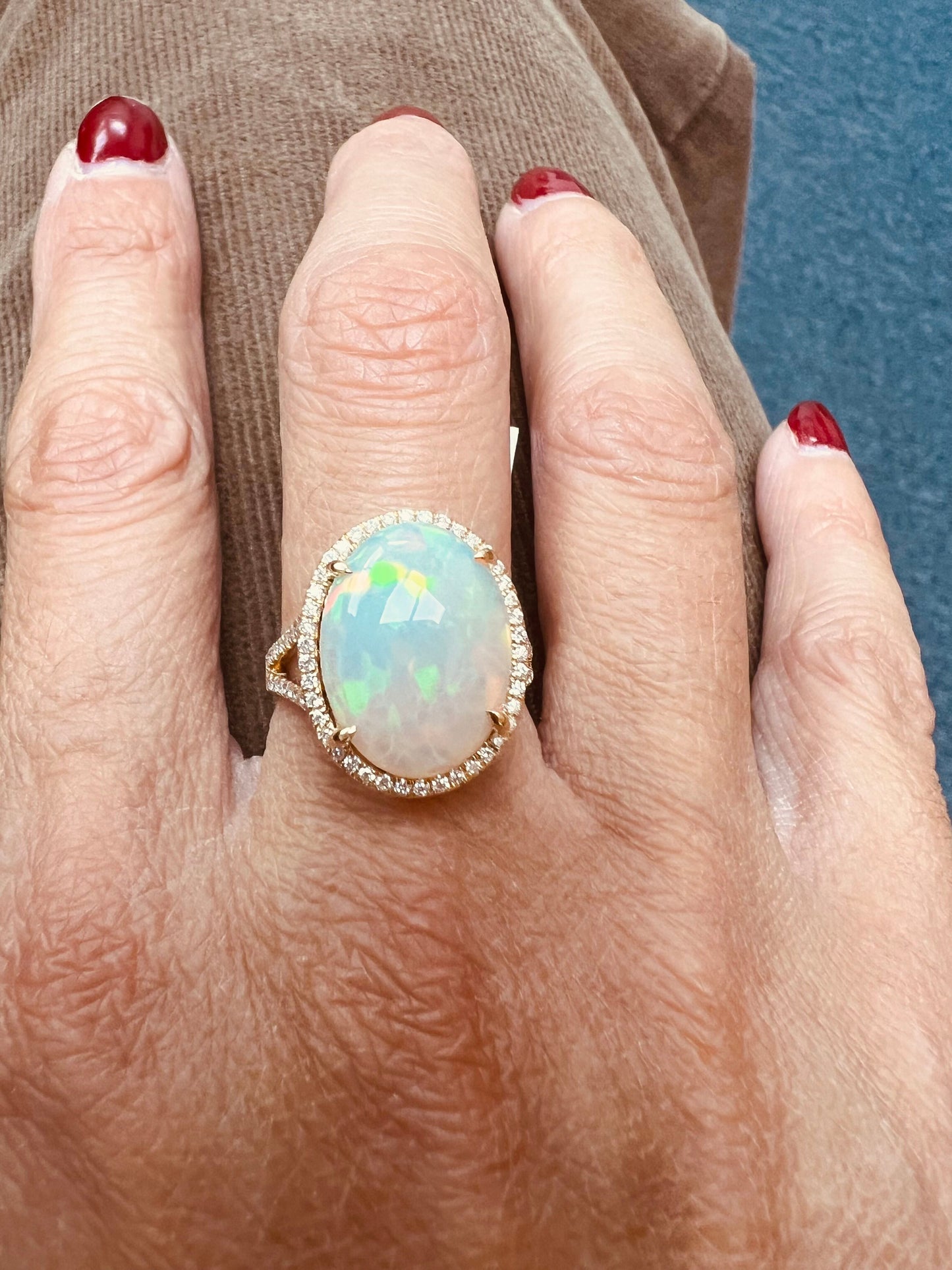 Handmade 14k Gold Opal & Diamond Ring, Dainty Statement Ring