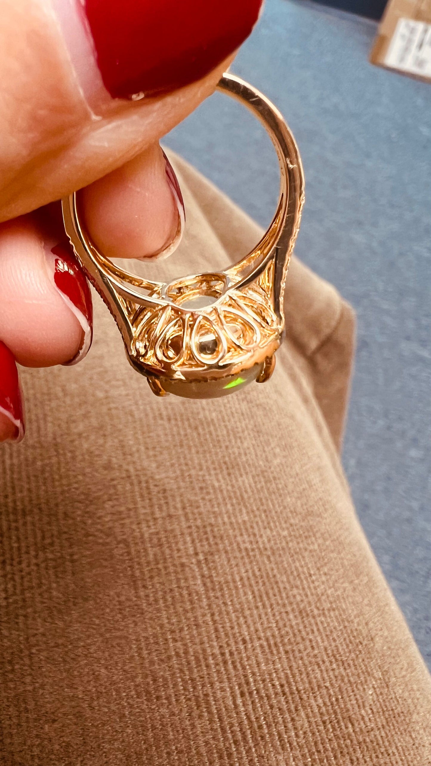 Handmade 14k Gold Opal & Diamond Ring, Dainty Statement Ring