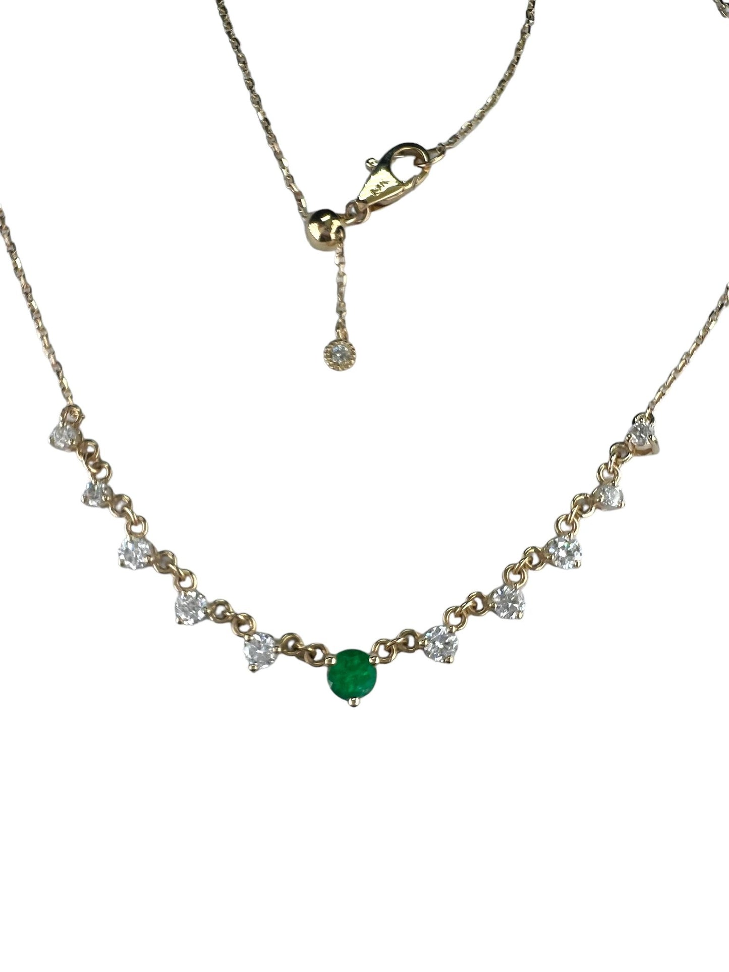 14K Gold Minimalist Emerald And Diamond Necklace