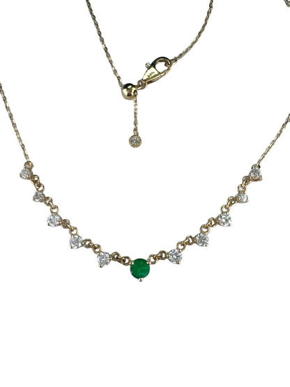 14K Gold Minimalist Emerald And Diamond Necklace