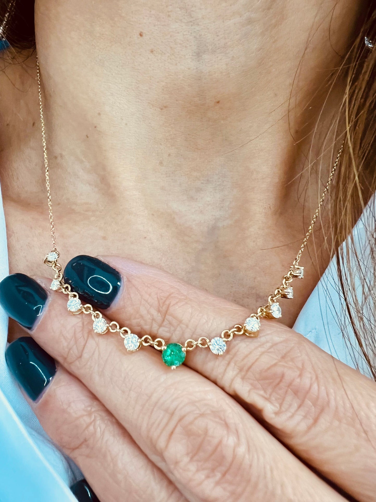 14K Gold Minimalist Emerald And Diamond Necklace