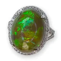 Handmade 14k Gold Opal & Diamond Ring, Dainty Statement Ring