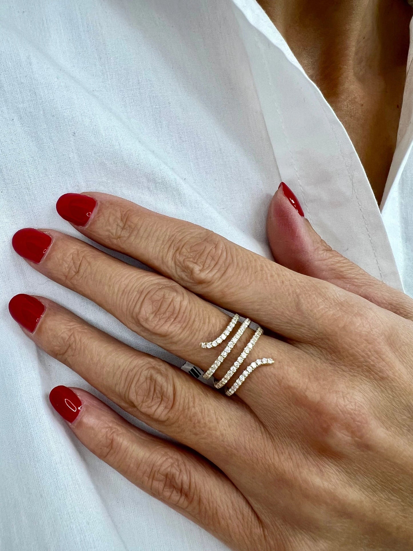 14k Gold Open Diamond Wrap Spiral Swirl Snake Design Ring